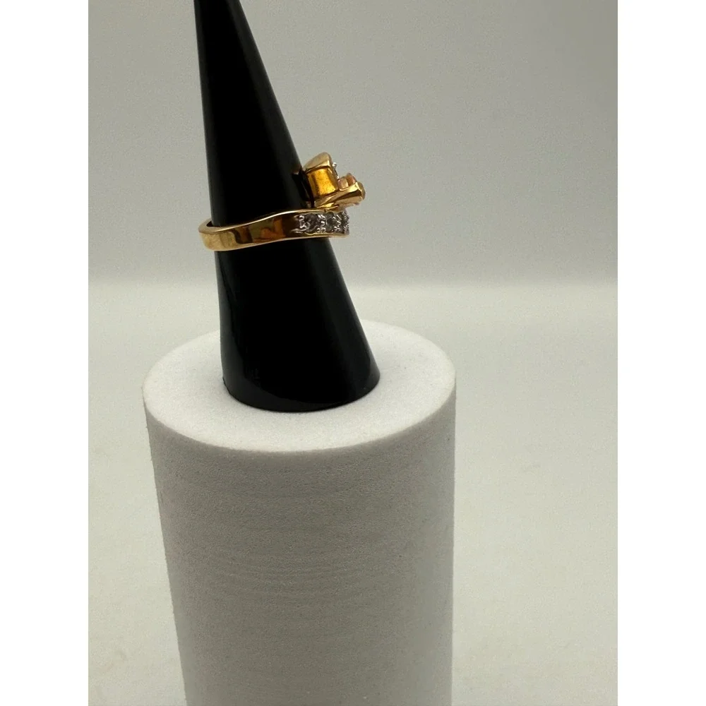 EDCO Gold Tone Champagne Marquise Bypass Ring with Clear Accents Size 6.25
